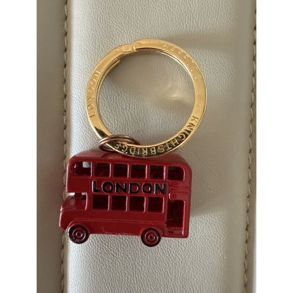 Harrods Knightsbridge London England Double Decker Bus Keychain Fob UK Key Ring